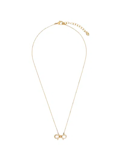 Ferragamo Vara Crystal-embellished Bow Necklace In Gold