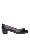 Ferragamo Signature Bow Pumps With Low Block Heel In Black