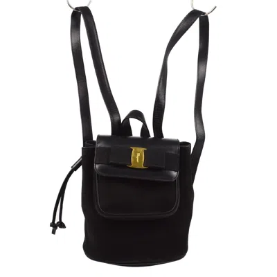 Pre-owned Ferragamo Vara Flap Drawstring Backpack Leather And Suede Suede Backpack Bag () In Black