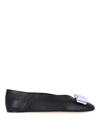 Ferragamo 5mm Vanna Leather Ballerina Flats In Black