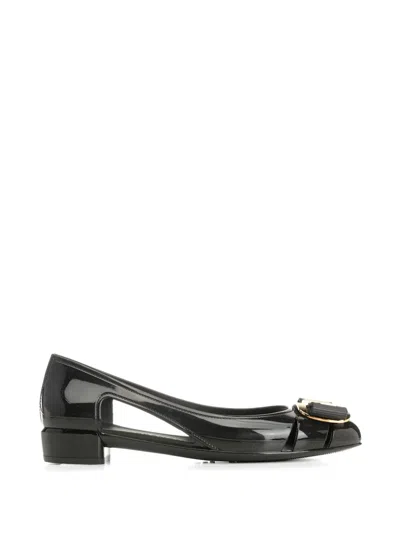 Ferragamo Patent Leather Ballet Flats With Front Morset In Black