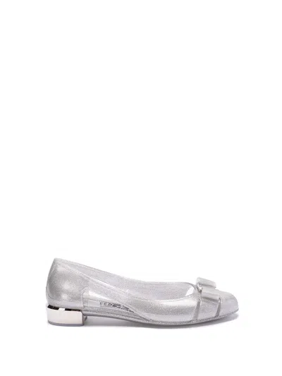 Ferragamo Salvatore  Vara Bow Jelly Ballet Flats In Silver