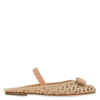 Ferragamo Vara Lace Slingback Ballet Flats In Neutral