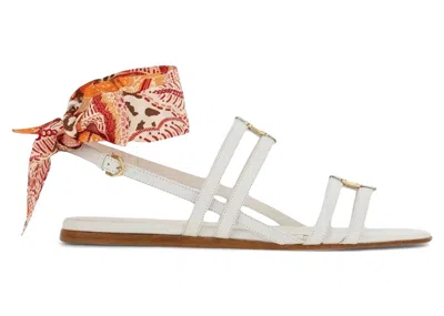Pre-owned Ferragamo Vara Laceup Sandals (women's) Sneakers In White