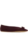 Ferragamo Bow Detail Flat Sole Ballerina Shoes In Burgundy