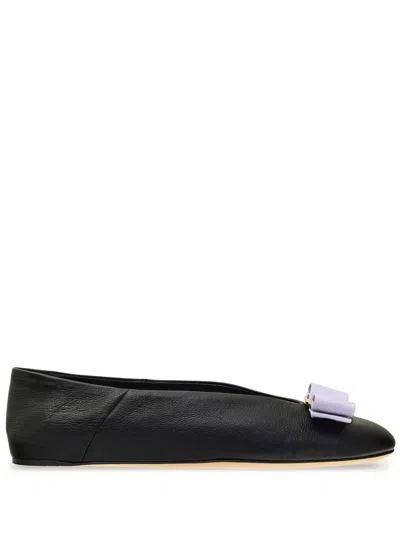 Ferragamo 5mm Vanna Leather Ballerina Flats In Black