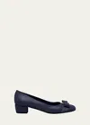 Ferragamo Nappa Leather Pumps Vara Block Heel Bow In Midnight