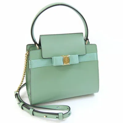 Pre-owned Ferragamo Vara Leather Canvas Handbag () In Green
