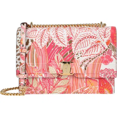 Ferragamo Vara Leather Flap Shoulder Bag In Pink