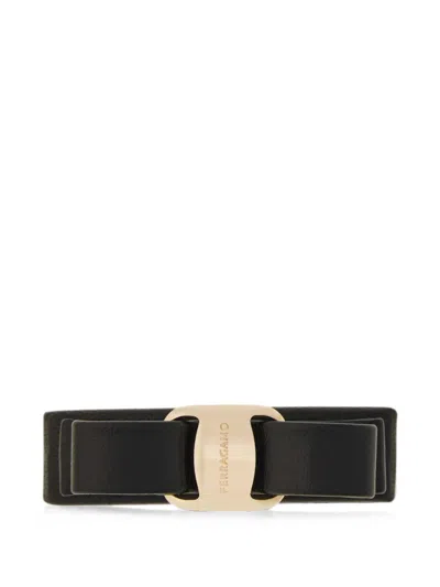 Ferragamo Vara Leather Hair Clip In Black