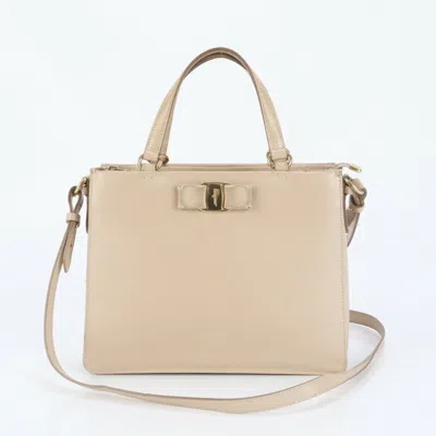Pre-owned Ferragamo Vara Leather Handbag Shoulder Bag () In Sand