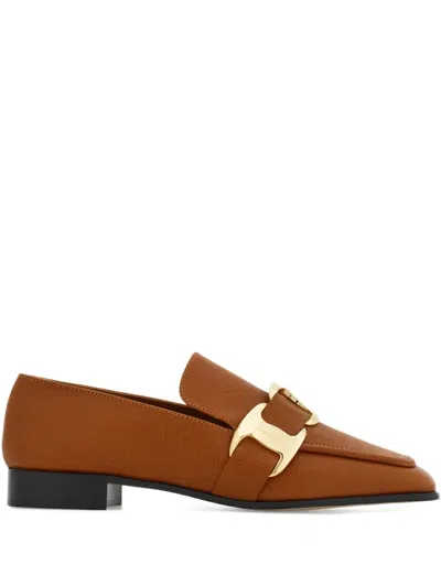 Ferragamo Vara Leather Loafers In Brown