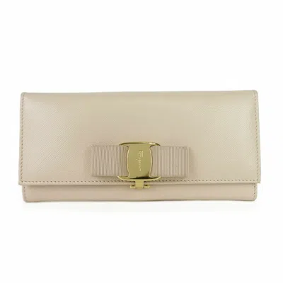 Pre-owned Ferragamo Vara Leather Long Wallet (bi-fold) () In Beige