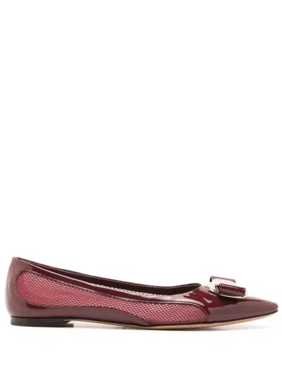 Ferragamo Vara Mesh-paneling Ballerina Shoes In Bordeaux