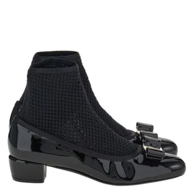 Ferragamo Vara Patent Knit Pumps In Black
