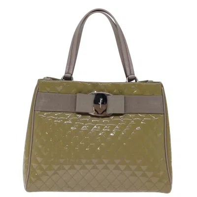 Pre-owned Ferragamo Vara Patent Leather Handbag () In Beige