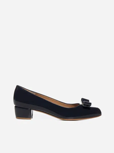 Ferragamo Vara Patent Leather Pumps In Oxford Blu