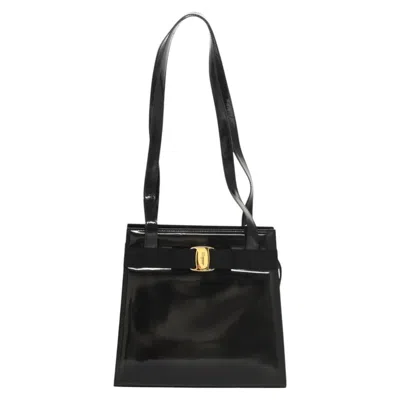 Pre-owned Ferragamo Vara Patent Leather Shoulder Bag () In Black