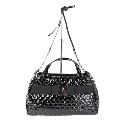 Pre-owned Ferragamo Vara Patent Leather Shoulder Bag () In Black