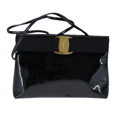Pre-owned Ferragamo Vara Patent Leather Shoulder Bag () In Black