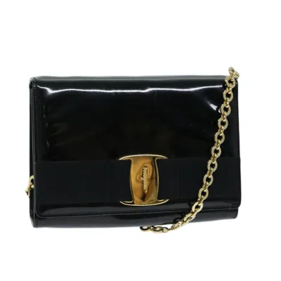 Pre-owned Ferragamo Vara Patent Leather Shoulder Bag () In Black