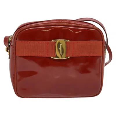 Pre-owned Ferragamo Vara Patent Leather Shoulder Bag () In Red