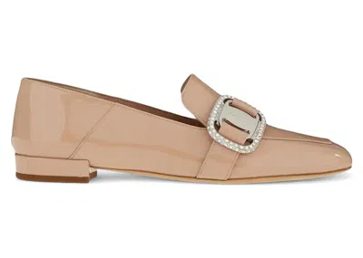Pre-owned Ferragamo Vara Patentleather Chain Loafers (women's) Sneakers In Beige/khaki In Brown