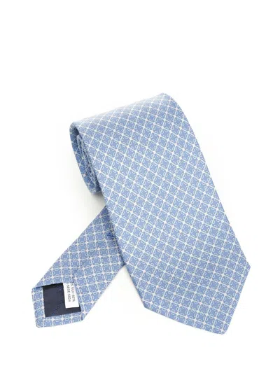 Ferragamo Vara Plaque Print Silk Tie Ties And Bow Ties Light Blue