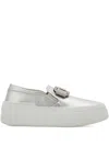 Ferragamo Vara-plate Crystal-embellished Slip-on Trainers In Gray