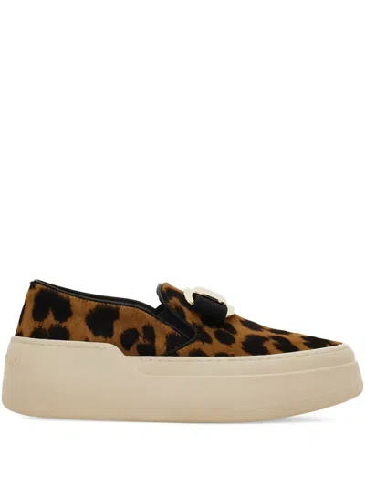 Ferragamo Vara-plate Leopard-print Slip-on Sneakers In Animal Print