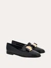 Ferragamo Leather Loafer With Decorative Buckle And Bow In Black