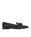 Ferragamo Leather Loafer With Decorative Buckle And Bow In Black