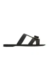 Ferragamo Lilou Vara Plate Flat Slides In Black