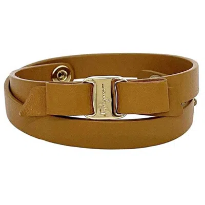 Pre-owned Ferragamo Vara Plating Leather Charm Bracelet () In Brown