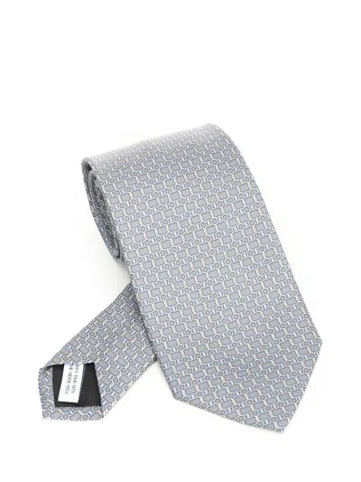 Ferragamo Vara Print Silk Tie Ties And Bow Ties Grey In Gray