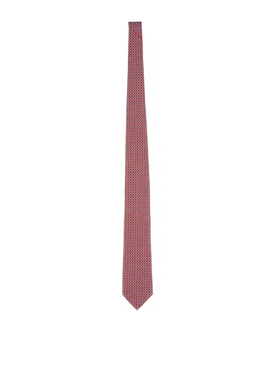 Ferragamo Slim Sailboat Pattern Pointed Tip Ties In Pink