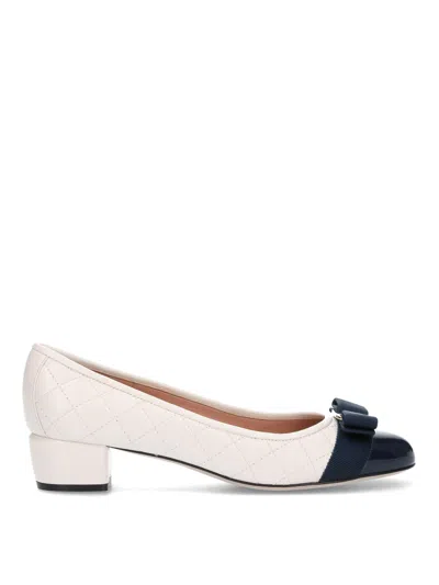 Ferragamo Quilted Beige Shoes With Black Toe Cap In Multi