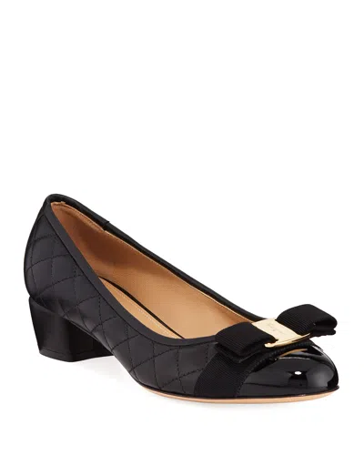 Ferragamo Vara Quilted Bow Ballet Pumps In Nero