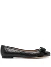 Ferragamo Vara Quilted Leather Ballet Flats In Black