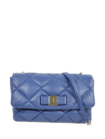 Pre-owned Ferragamo Vara Quilted Shoulder Bag In Blue