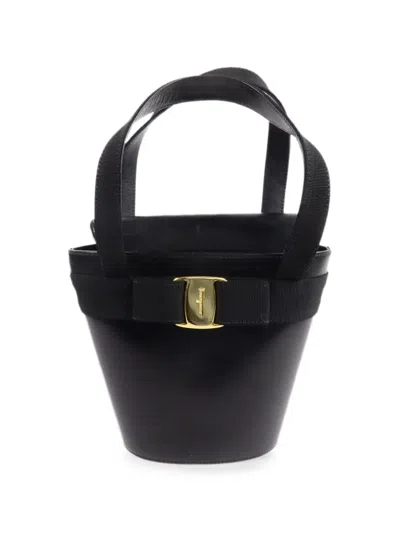 Pre-owned Ferragamo Vara Ribbon Bucket Bag In Black