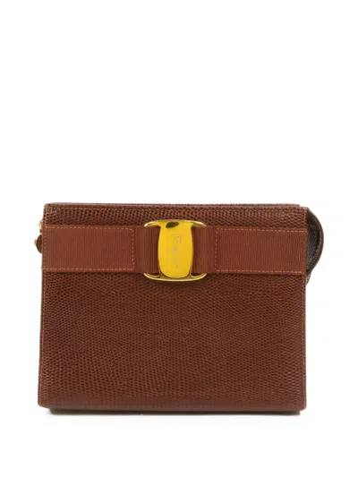 Pre-owned Ferragamo Vara Ribbon-detail Mini Leather Clutch Bag In Brown