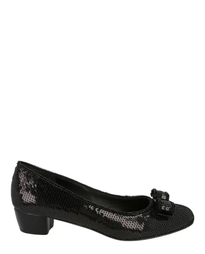 Ferragamo Vara Sequined Pumps In Black