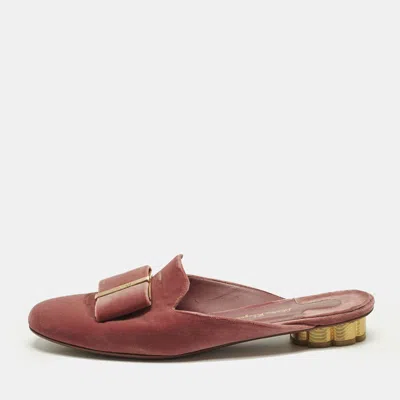 Pre-owned Ferragamo Vara Size 39 Purple Velvet Mules