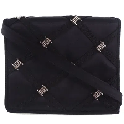 Pre-owned Ferragamo Vara Soft Studs Flap Bag Silk Satin Clutche & Pouche Bag () In Black