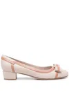 Ferragamo Vara Stripe Low-heel Leather Pumps In Pink