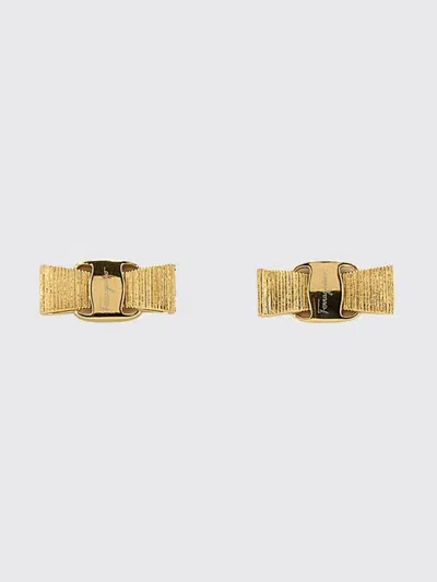 Ferragamo Vara Stud Earrings In Brass With Engraved Logo And Pin Closure In Gold