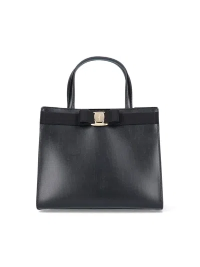 Ferragamo Vara Tote Bag With Bow - Black