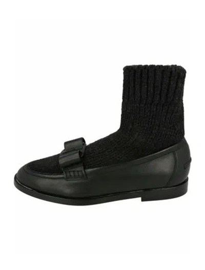Pre-owned Ferragamo Vara Wool  Bow Accent Loafers W/ Tags In Black