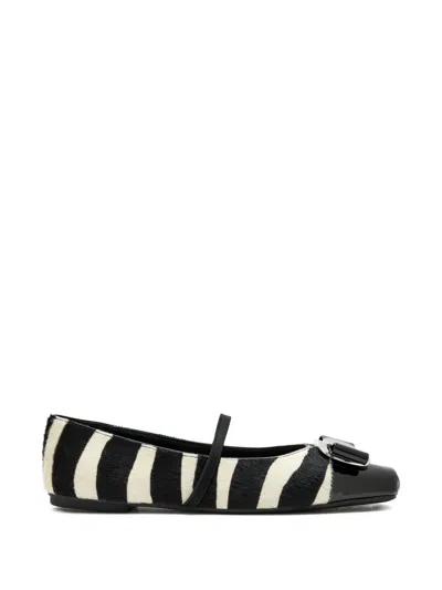 Ferragamo Vara Zebra-print Bow Ballet Flats In Multi